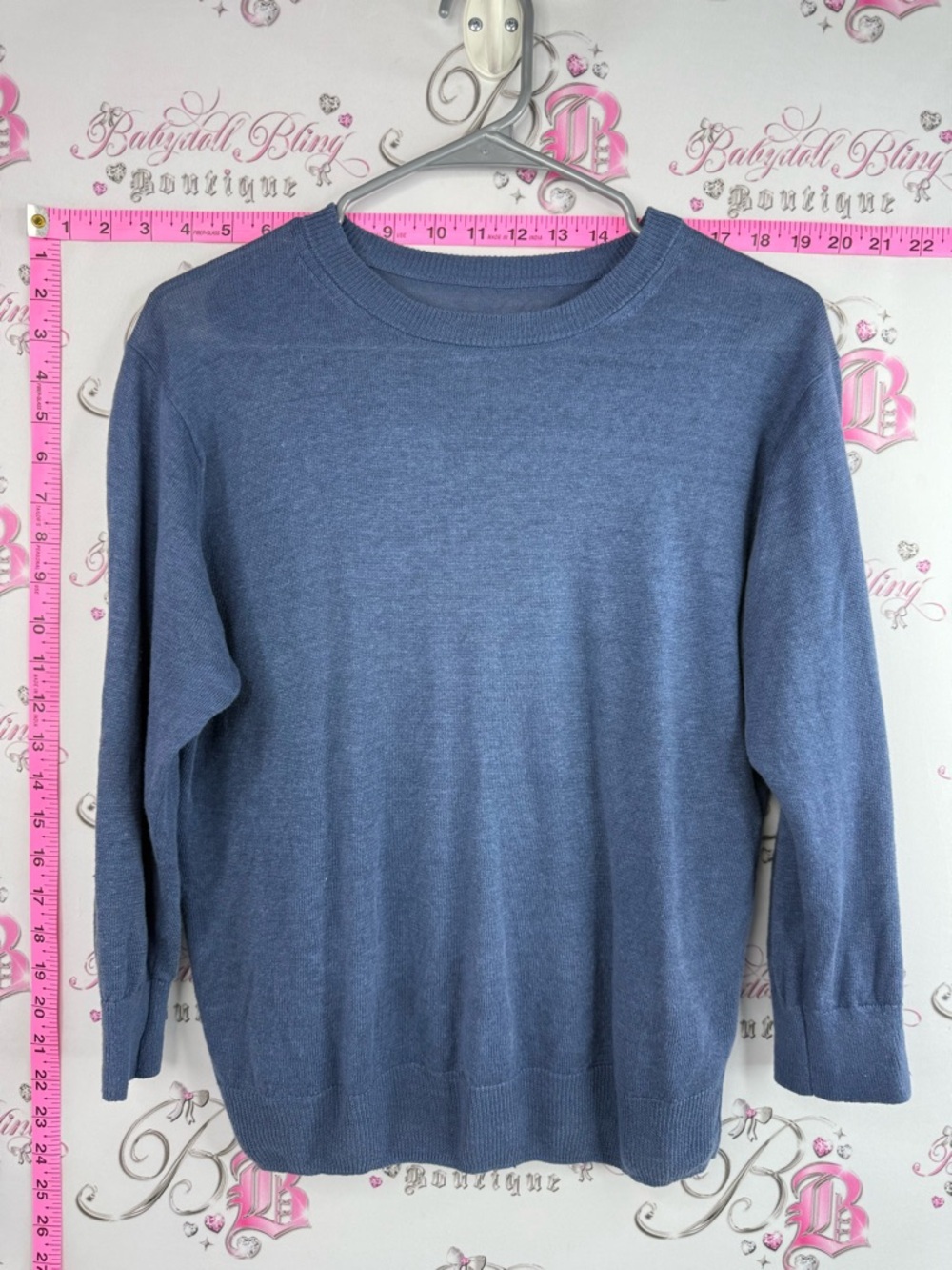 Muji linen sweater soft navy dark Blue Crew Neck Sweater